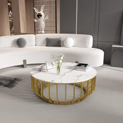 ROUND COFFEE TABLE WITH BROWN & WHITE MARBLE TOP TT035