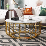 ROUND COFFEE TABLE WITH BROWN & WHITE MARBLE TOP TT035