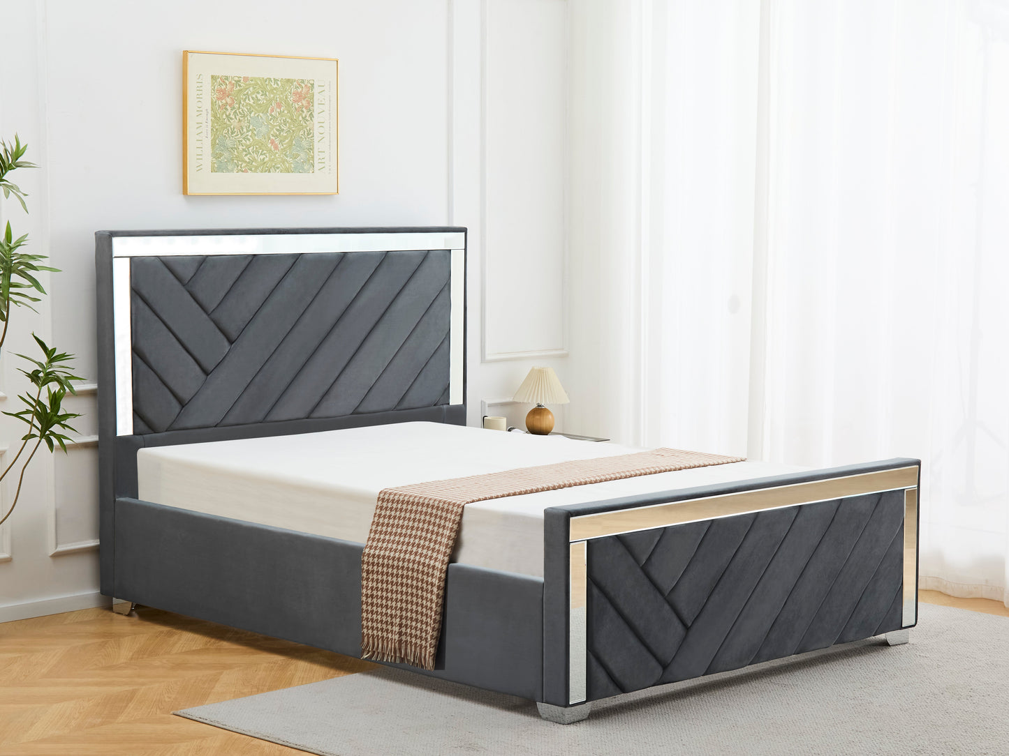 APOLLO VELVET BED FRAME WITH MIRROR DESIGN