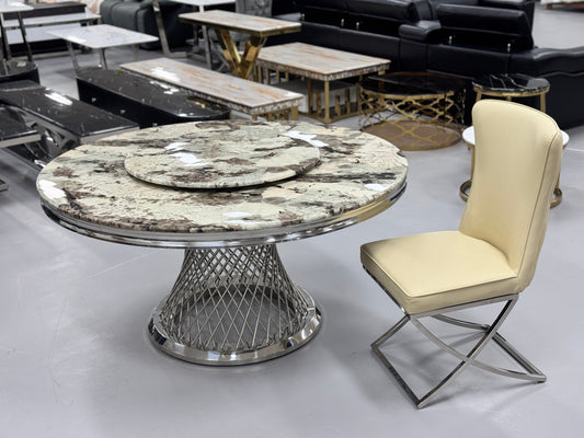 ROUND DINING TABLE WITH BROWN & BLACK MARBLE TOP DT007