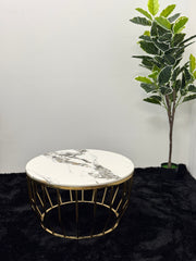 ROUND COFFEE TABLE WITH BROWN & WHITE MARBLE TOP TT035