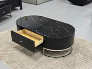 COFFEE TABLE WITH BLACK MARBLE & LEATHER TT055