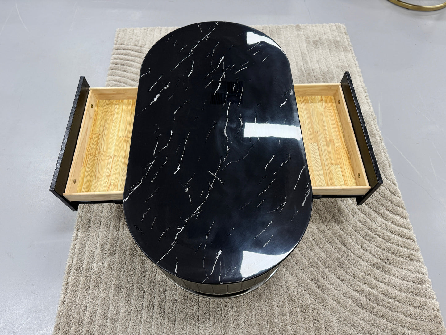 COFFEE TABLE WITH BLACK MARBLE & LEATHER TT055