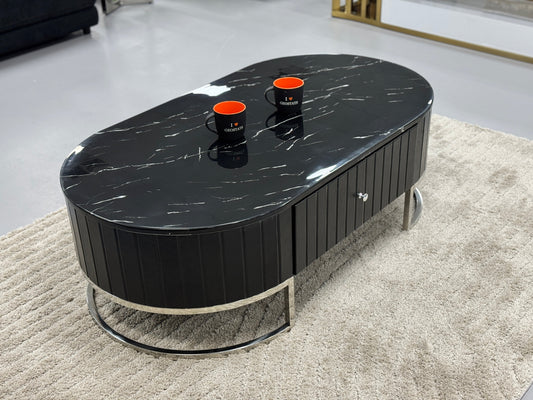 COFFEE TABLE WITH BLACK MARBLE & LEATHER TT055