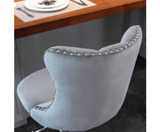 Velvet Stud Barstool with Footrest and Chromed Base- Gray. Price for Each floor stock only left