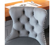 Velvet Stud Barstool with Footrest and Chromed Base- Gray. Price for Each floor stock only left