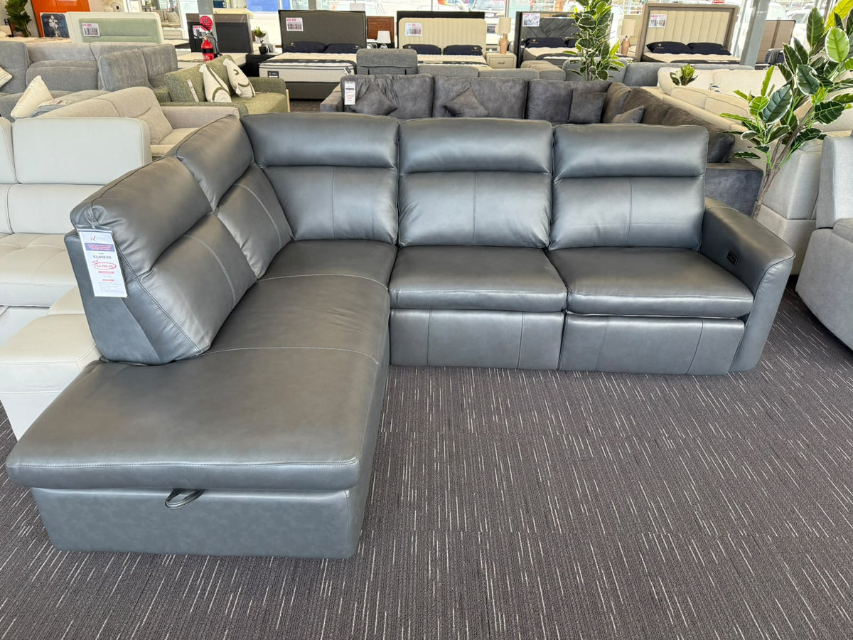 VERONA LEATHER CHAISE SOFA WITH STORAGE & ELECTRIC RECLINER in Stock Now...!!!