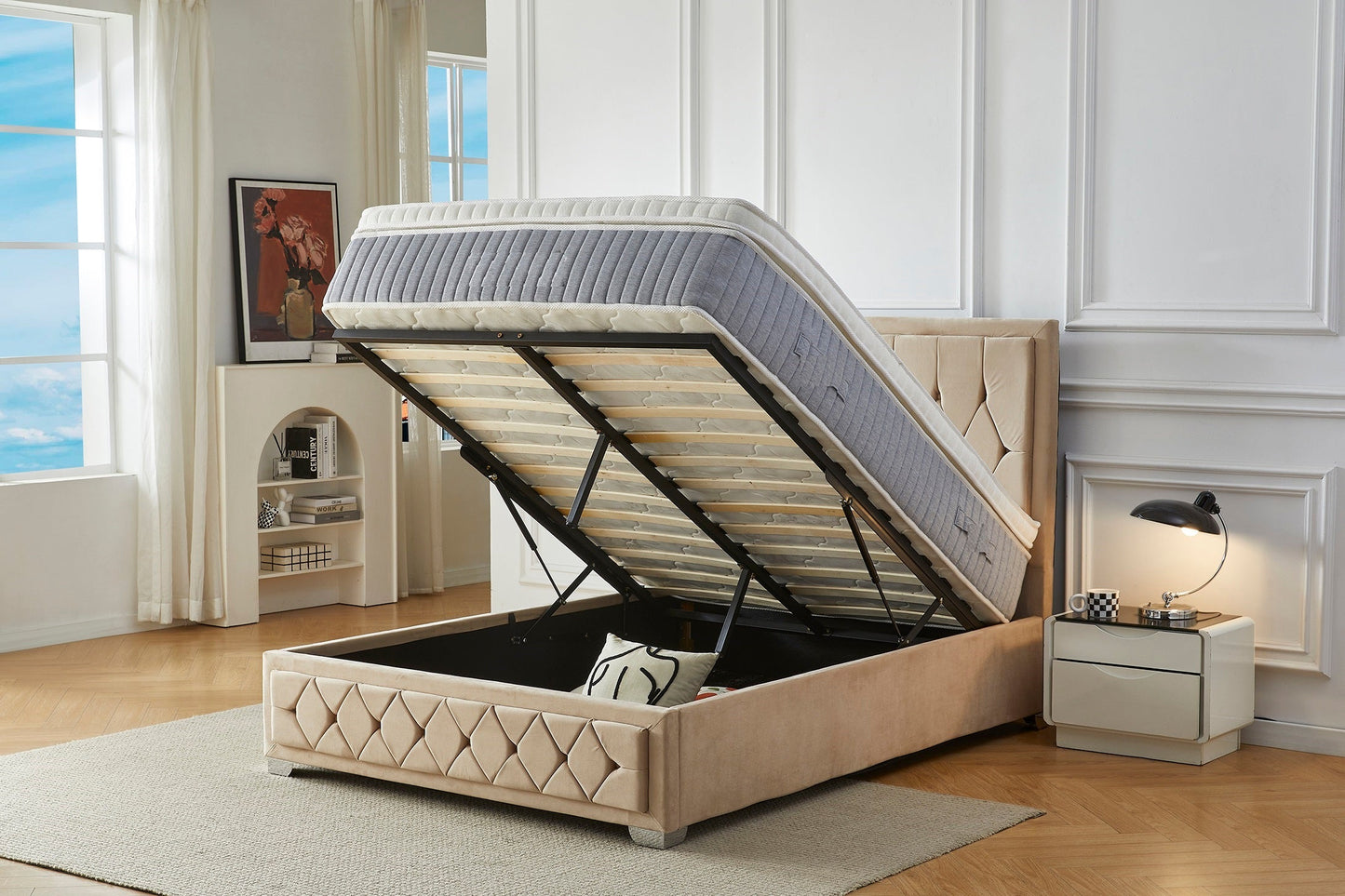 SHELLY GAS LIFT STORAGE BED FRAME