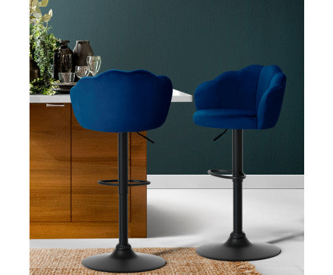 Nessah Bar Stools Gas Lift Velvet Blue. Price is for Each
