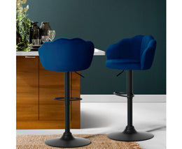 Nessah Bar Stools Gas Lift Velvet Blue. Price is for Each