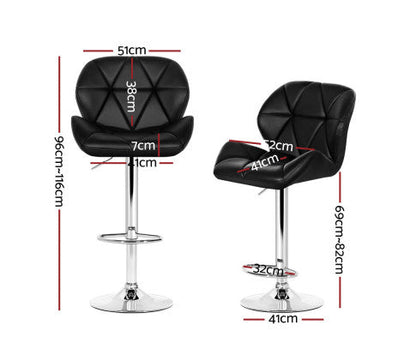 Coco Bar Stools Gas Lift Padded Leather Black. Price is for Each