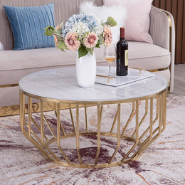ROUND COFFEE TABLE WITH BROWN & WHITE MARBLE TOP TT035