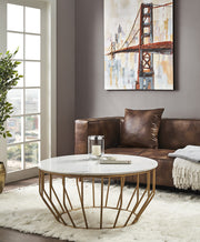 ROUND COFFEE TABLE WITH BROWN & WHITE MARBLE TOP TT035