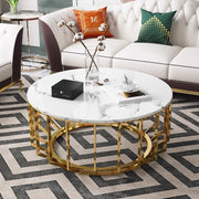 ROUND COFFEE TABLE WITH BROWN & WHITE MARBLE TOP TT035