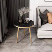 ROUND SIDE TABLE WITH BLACK & GOLD MARBLE TOP ST073