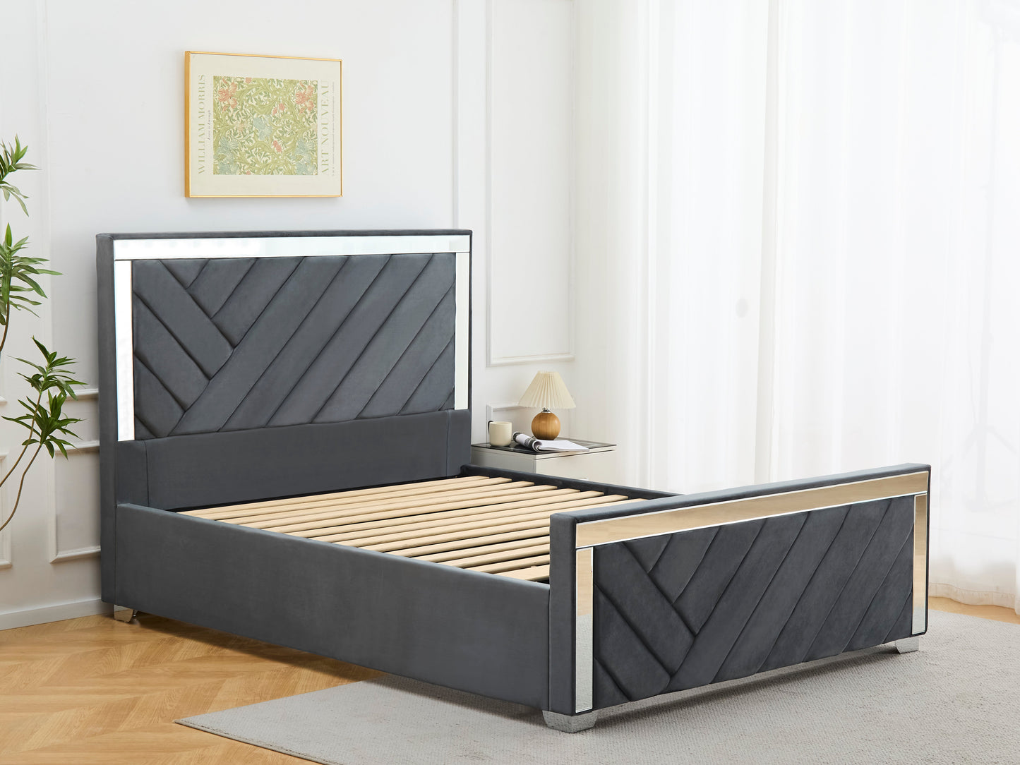 APOLLO VELVET BED FRAME WITH MIRROR DESIGN