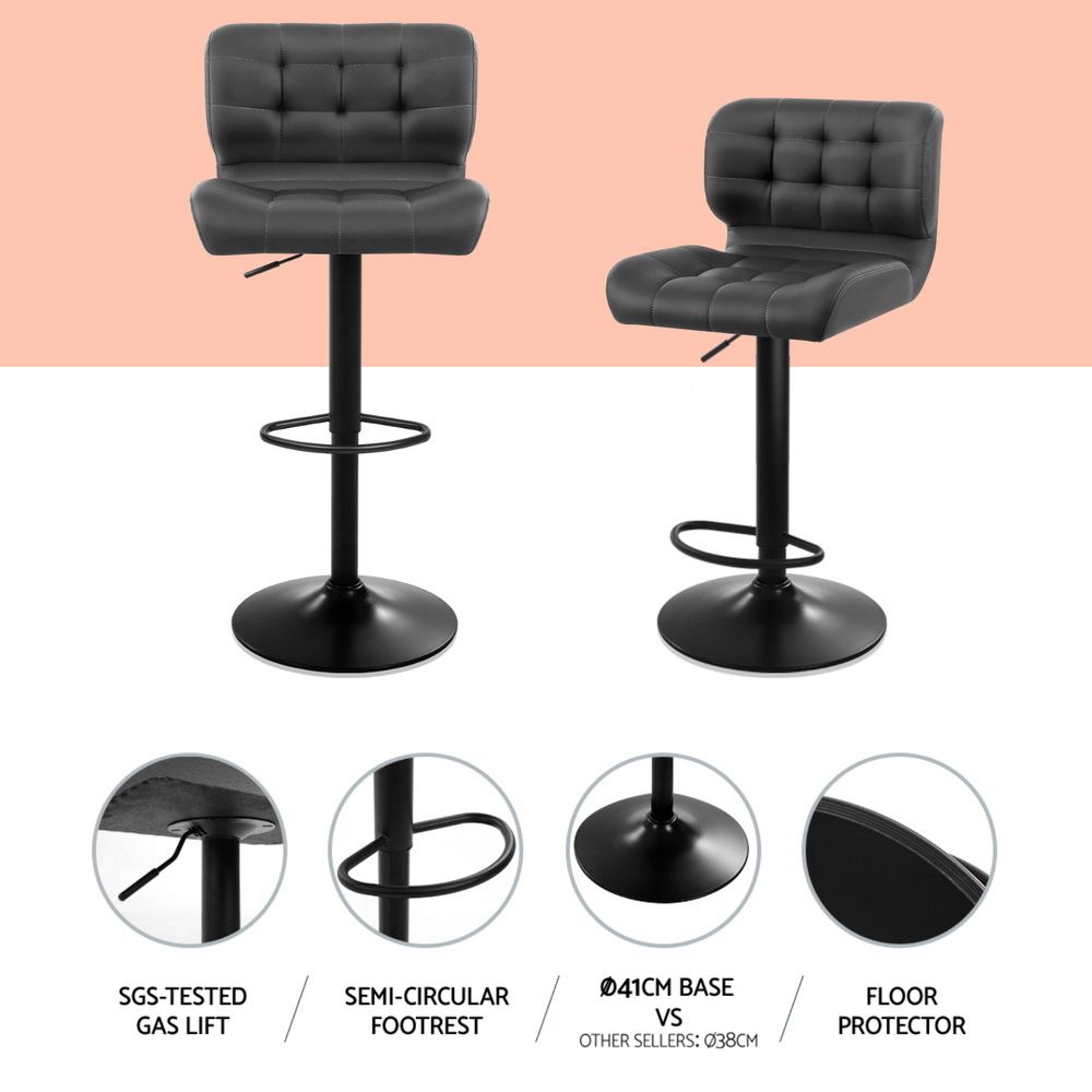 Leone Black Leather Padded Bar Stool (Price is for each)
