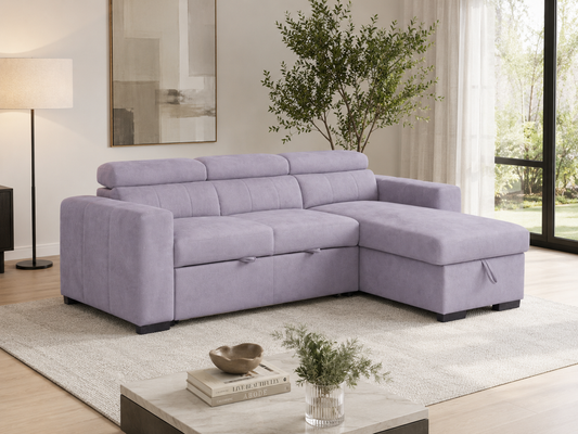 Harper Sofa Bed with Reversible Chaise Storage | Adjustable Headrest | Lima Fabric Sofa Bed