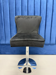 BAR STOOL SILVER GREY & BLACK VELVET