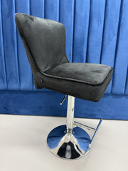 BAR STOOL SILVER GREY & BLACK VELVET