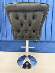 BAR STOOL SILVER GREY & BLACK VELVET