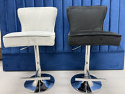 BAR STOOL SILVER GREY & BLACK VELVET