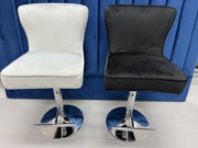 BAR STOOL SILVER GREY & BLACK VELVET