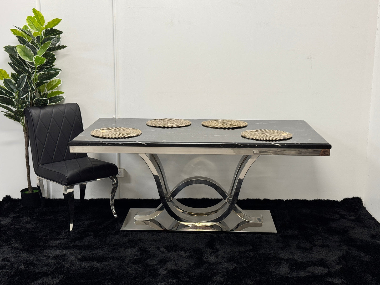 DINING TABLE WITH BLACK MARBLE TOP DT016