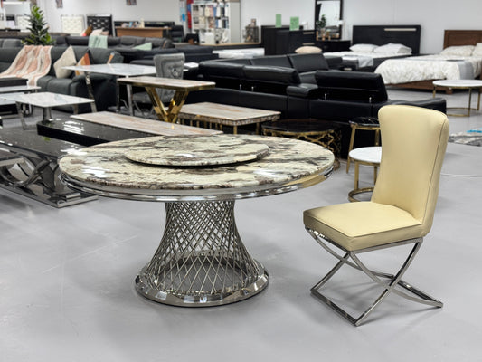 ROUND DINING TABLE WITH BROWN & BLACK MARBLE TOP DT007