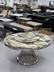 ROUND DINING TABLE WITH BROWN & BLACK MARBLE TOP DT007