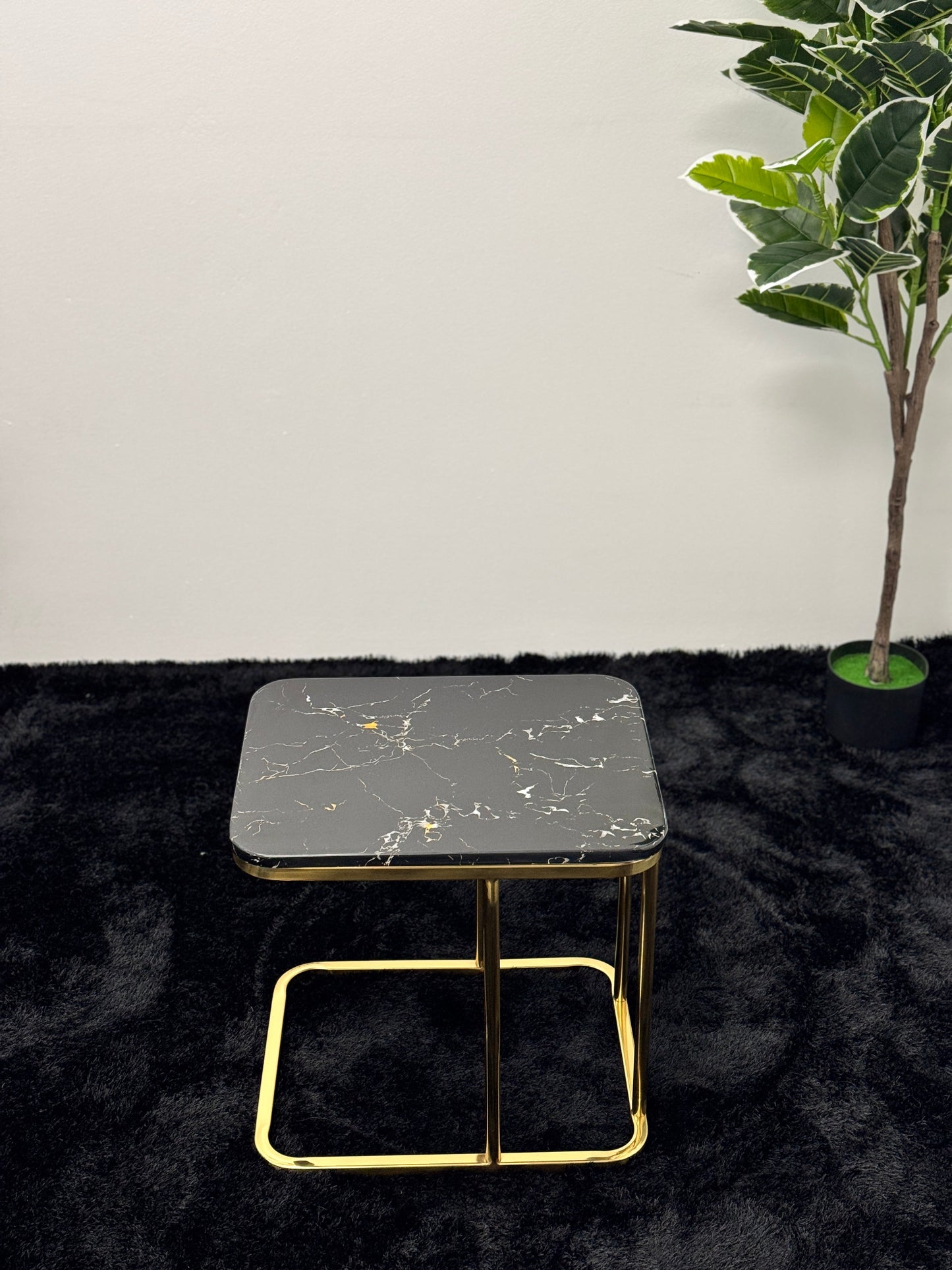 SQUARE SIDE TABLE WITH BLACK & WHITE MARBLE TOP ST077
