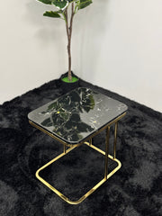 SQUARE SIDE TABLE WITH BLACK & WHITE MARBLE TOP ST077