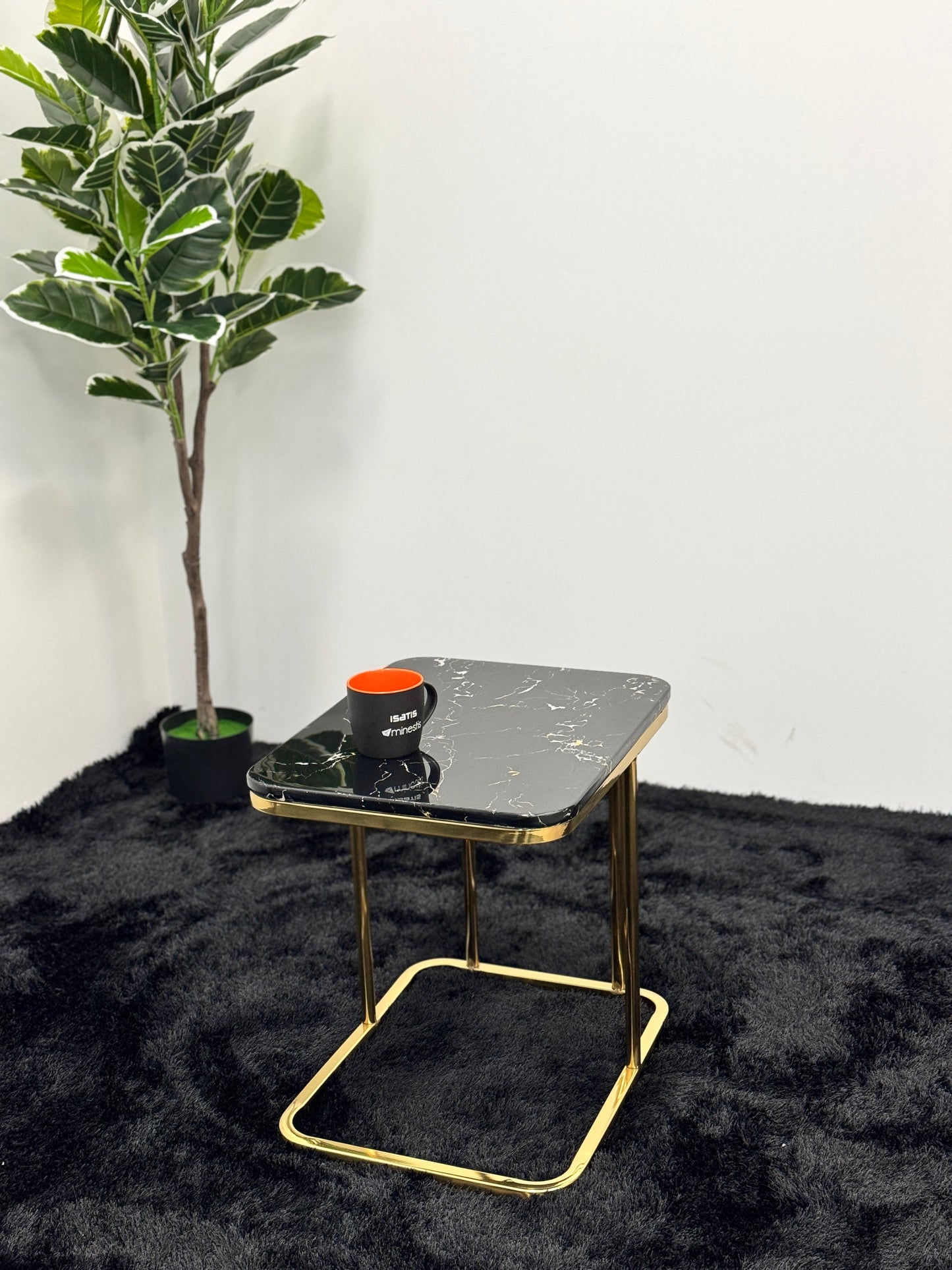 SQUARE SIDE TABLE WITH BLACK & WHITE MARBLE TOP ST077