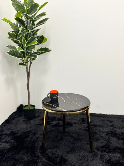 ROUND SIDE TABLE WITH BLACK & GOLD MARBLE TOP ST073