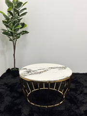 ROUND COFFEE TABLE WITH BROWN & WHITE MARBLE TOP TT035