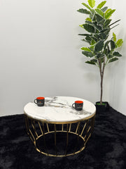 ROUND COFFEE TABLE WITH BROWN & WHITE MARBLE TOP TT035