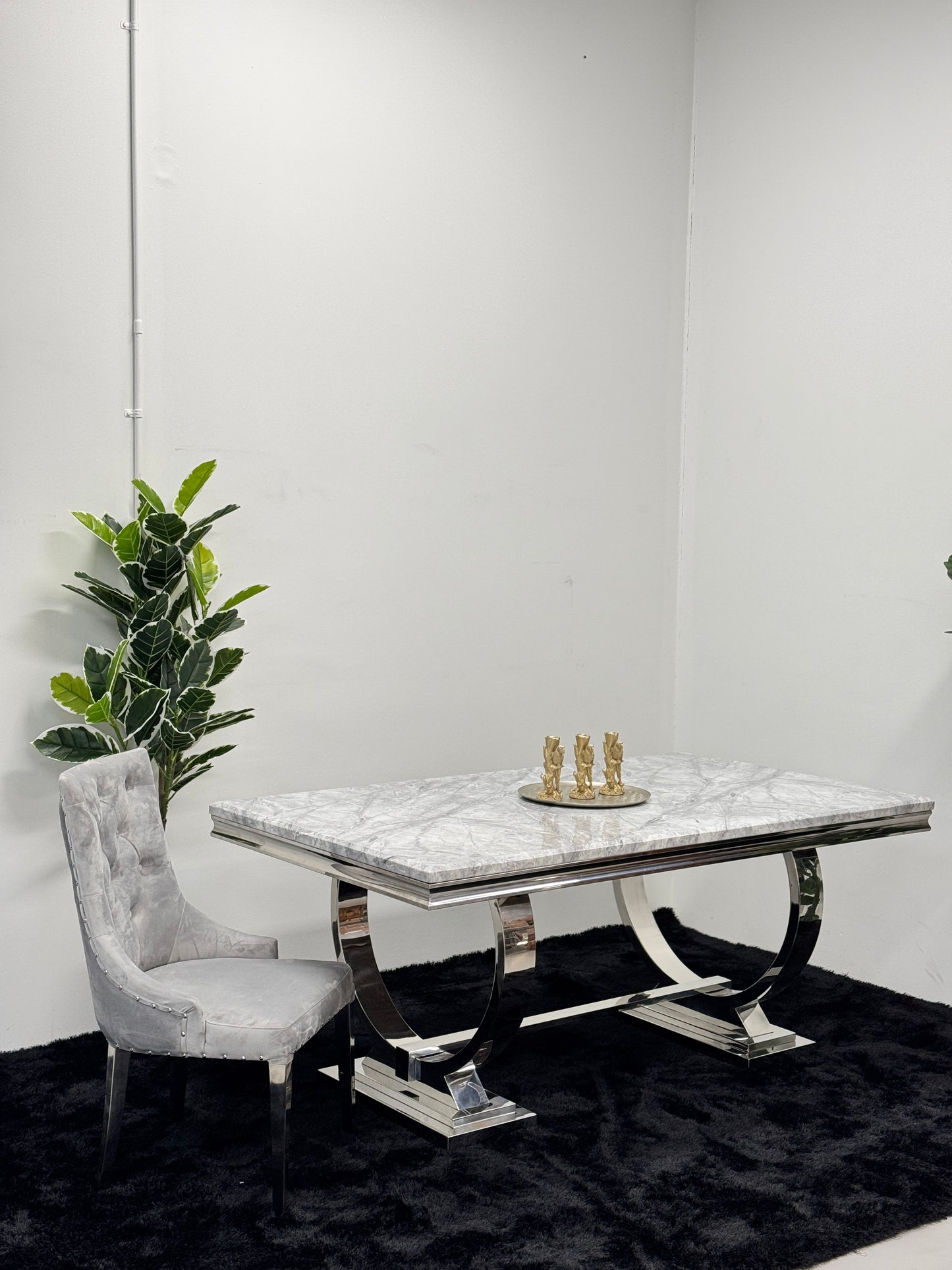 DINING TABLE WITH GREY MARBLE TOP DT004
