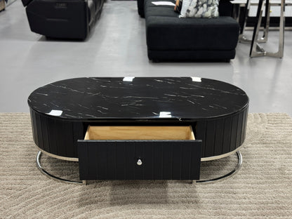 COFFEE TABLE WITH BLACK MARBLE & LEATHER TT055