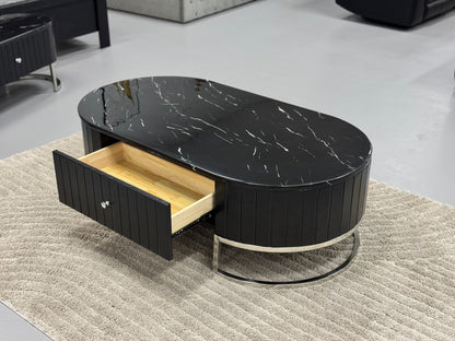 COFFEE TABLE WITH BLACK MARBLE & LEATHER TT055