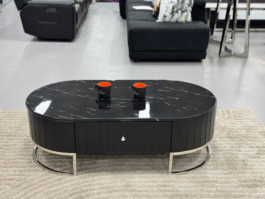 COFFEE TABLE WITH BLACK MARBLE & LEATHER TT055
