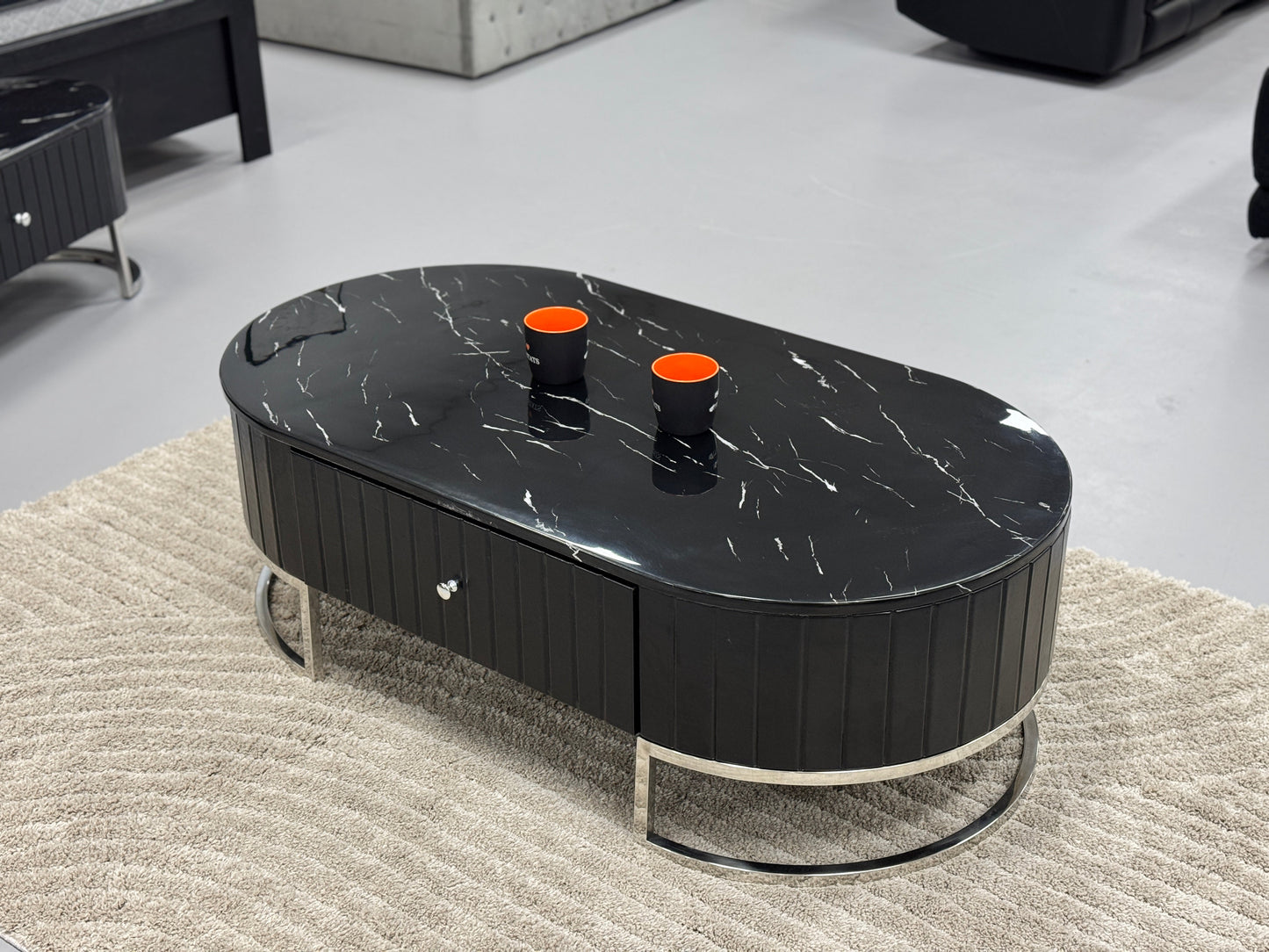 COFFEE TABLE WITH BLACK MARBLE & LEATHER TT055