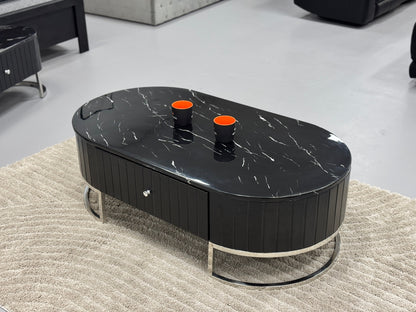 COFFEE TABLE WITH BLACK MARBLE & LEATHER TT055