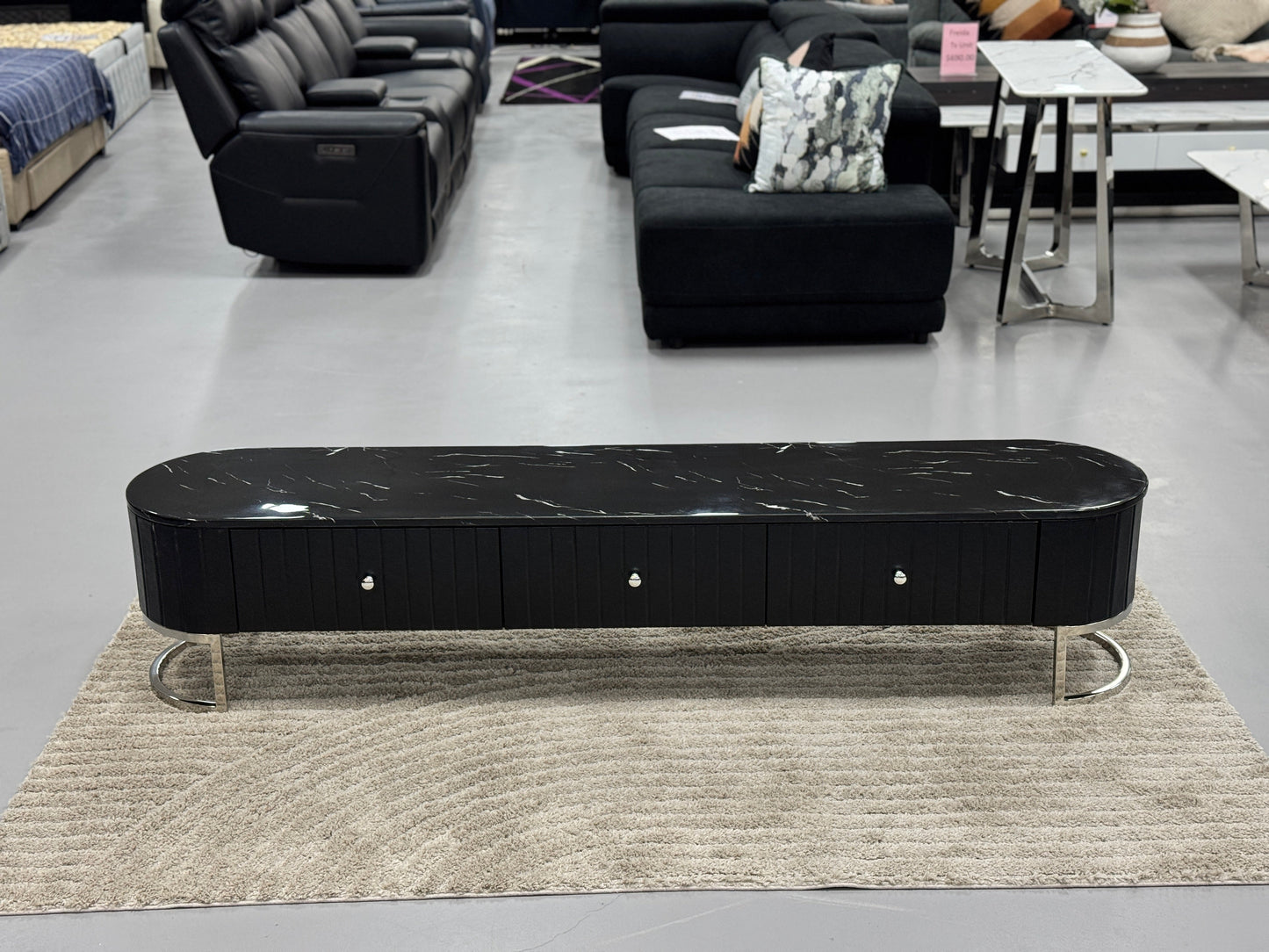 TV UNIT WITH BLACK MARBLE & LEATHER TS056