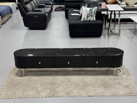 TS056 Black Marble And Leather TV Unit For Modern Living Rooms Australia