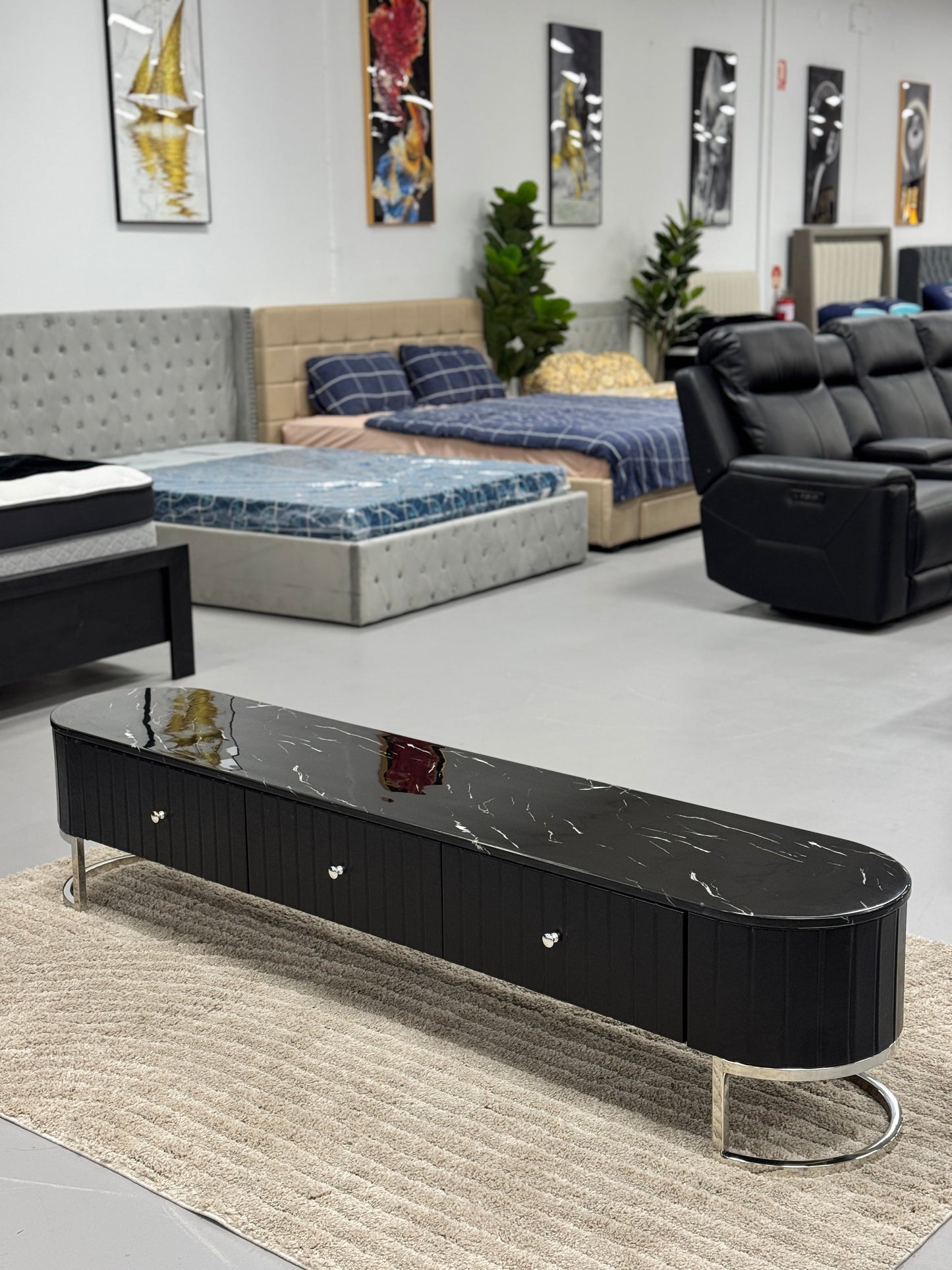 TV UNIT WITH BLACK MARBLE & LEATHER TS056