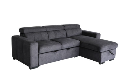 Harper Sofa Bed with Reversible Chaise Storage | Adjustable Headrest | Lima Fabric Sofa Bed