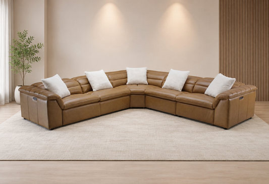 ROMIO LEATHER ELECTRIC CORNER SOFA WITH 3 POWER RECLINERS | Coming soon | Pre-Order Booking