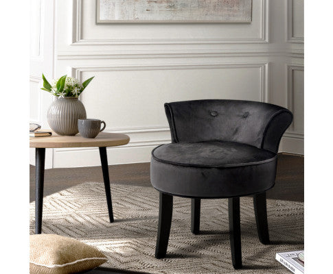 Vanity Stool Velvet Black Abella