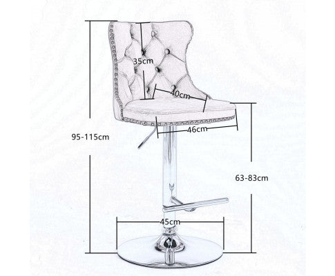 Velvet Stud Barstool with Footrest and Chromed Base- Gray. Price for Each floor stock only left