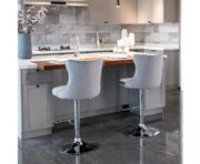 Velvet Stud Barstool with Footrest and Chromed Base- Gray. Price for Each floor stock only left